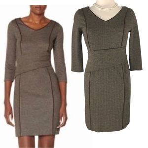 The Limited Brown Tan Piped Herringbone Sheath Midi Dress size Small